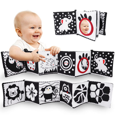 Contrast book baby,Double-sided baby fabric book, Soft picture book made of fabric, Sounding perceptual learning toy with mirror