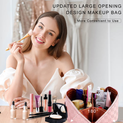 Sac à cosmétiques de voyage, sac de maquillage de grande capacité, sac de maquillage portable en cuir PU, sac de toilette, organisateur