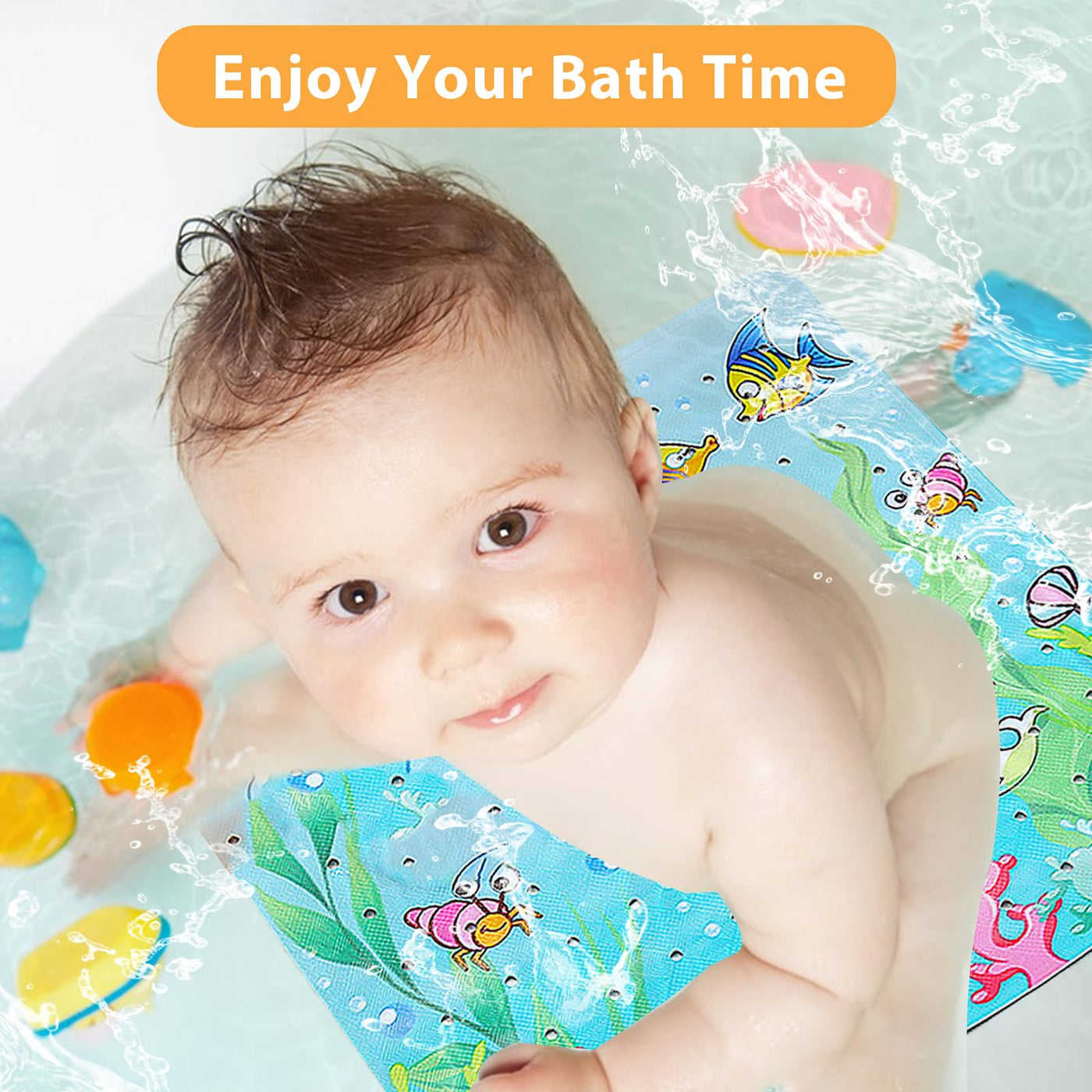 Bath mat for bathtub for children Cartoon anti-slip baby bath mat Extra long anti-slip bathroom toddler shower floor mat with suction cups drain holes