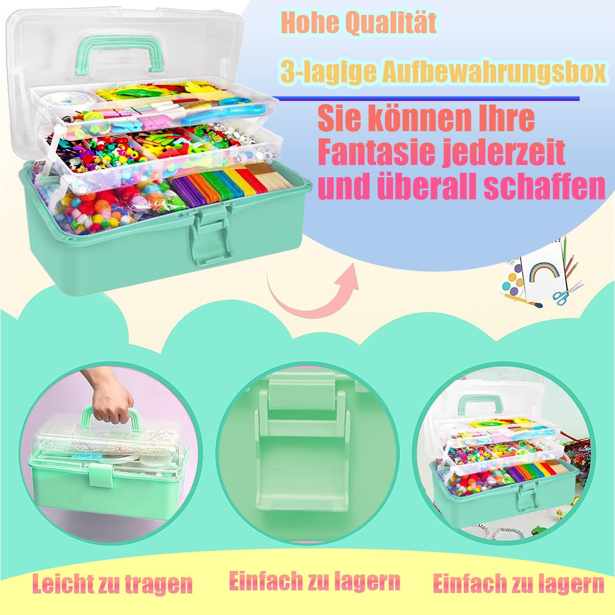Craft set for children, 3000+Pcs craft set for children craft box craft material set, craft case include pompoms, pipe cleaners for children