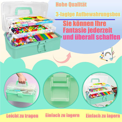 Craft set for children, 3000+Pcs craft set for children craft box craft material set, craft case include pompoms, pipe cleaners for children