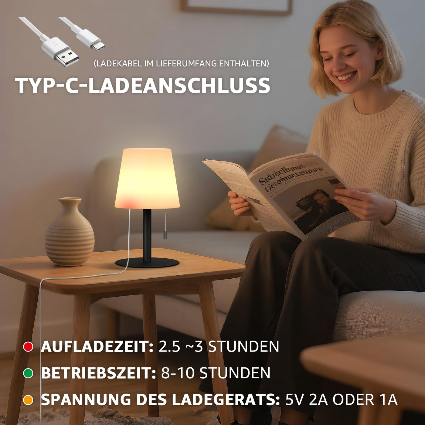 LED Rechargeable Battery Table Lamp Dimmable