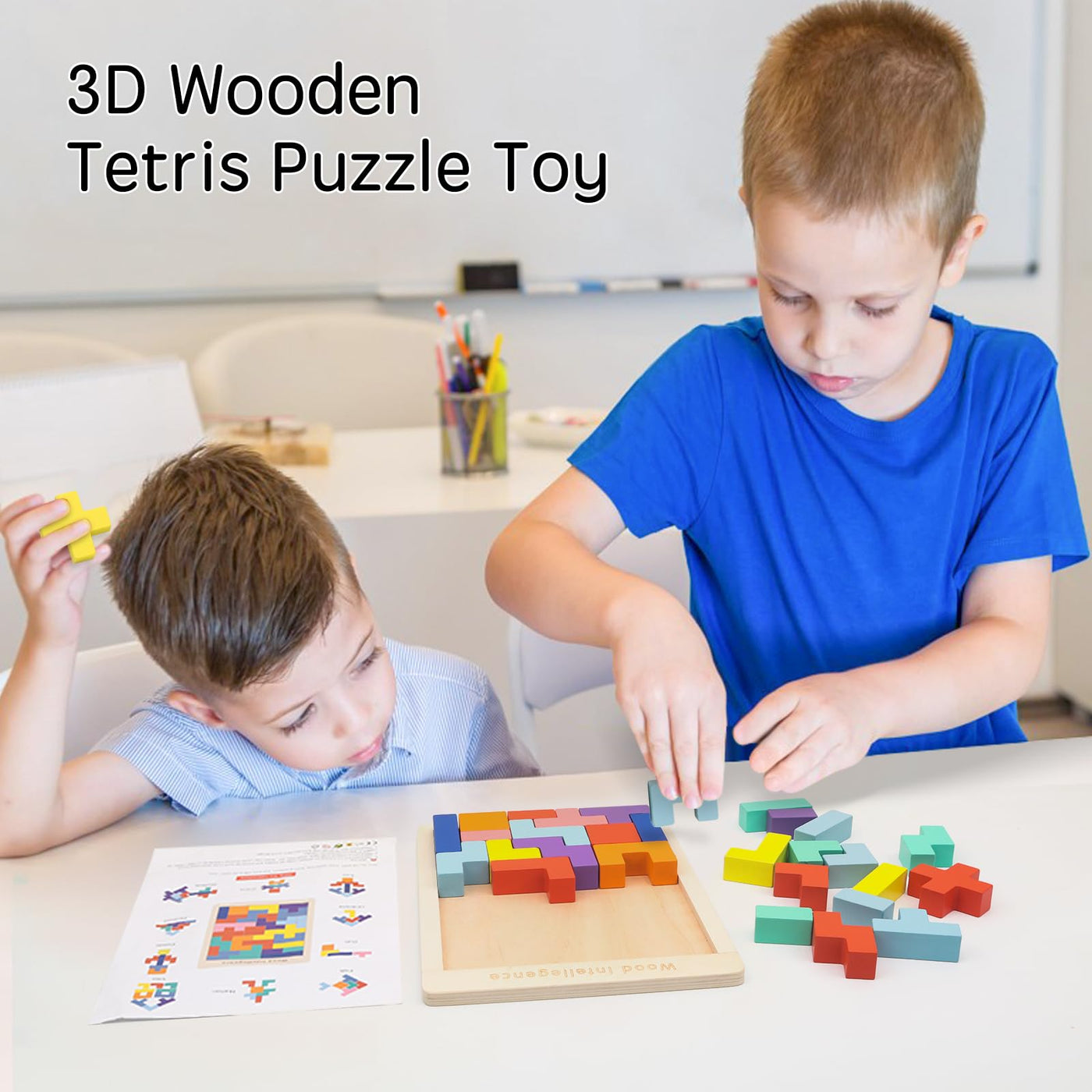 3D puzzle Tetris game kids, wooden puzzle with 30 pieces intelligence colorful building blocks