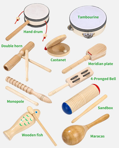 Musikinstrumente für Kinder, 29-teiliges Musikinstrumenten-Set, Kinderspielzeug ab 3 Jahren, Percussion-Spielzeug-Set aus Holz, Trommel-Rassel-Eier