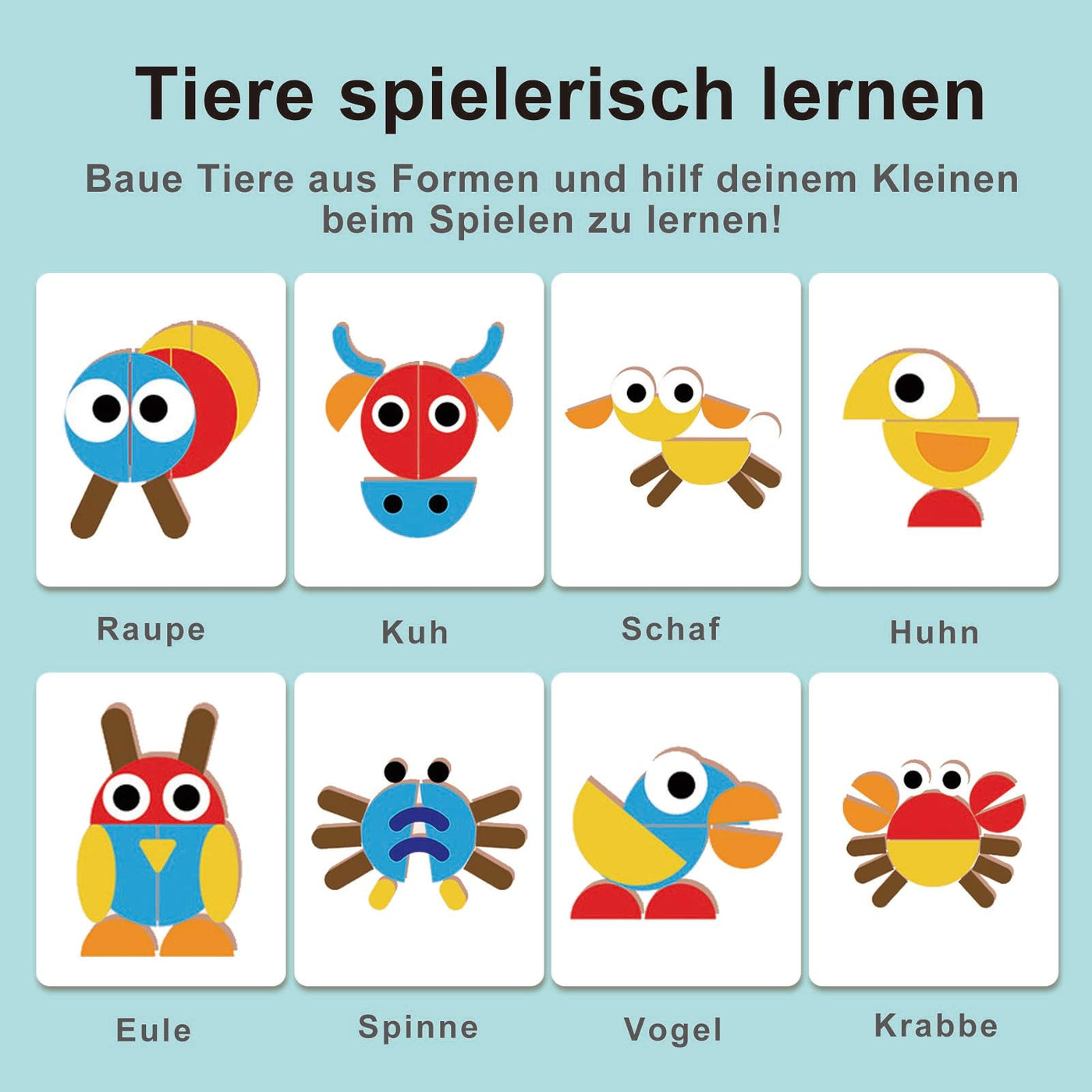 Spielzeug 2 3 4 5 Jahre, Tangram, Lernspiele ab 2 Jahre, Puzzle ab 2, Kinderspielzeug ab 2 Jahre, Holzspielzeug, Geschenk 2-5 Jahre Kinder Junge Mädchen