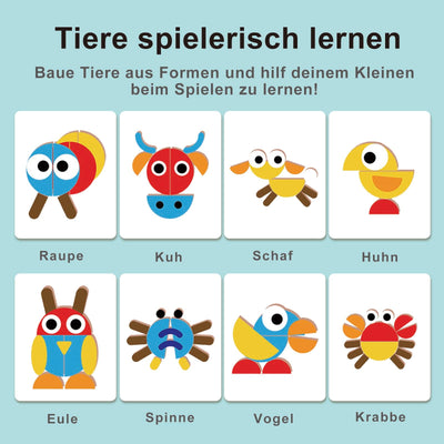 Spielzeug 2 3 4 5 Jahre, Tangram, Lernspiele ab 2 Jahre, Puzzle ab 2, Kinderspielzeug ab 2 Jahre, Holzspielzeug, Geschenk 2-5 Jahre Kinder Junge Mädchen