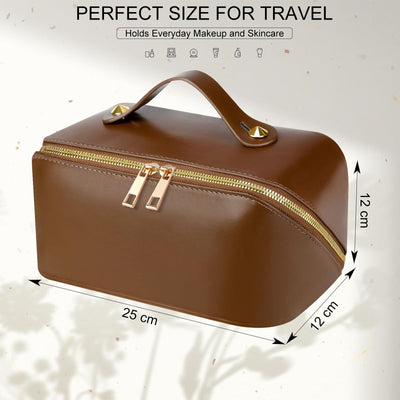 Sac à cosmétiques de voyage, sac de maquillage de grande capacité, sac de maquillage portable en cuir PU, sac de toilette, organisateur