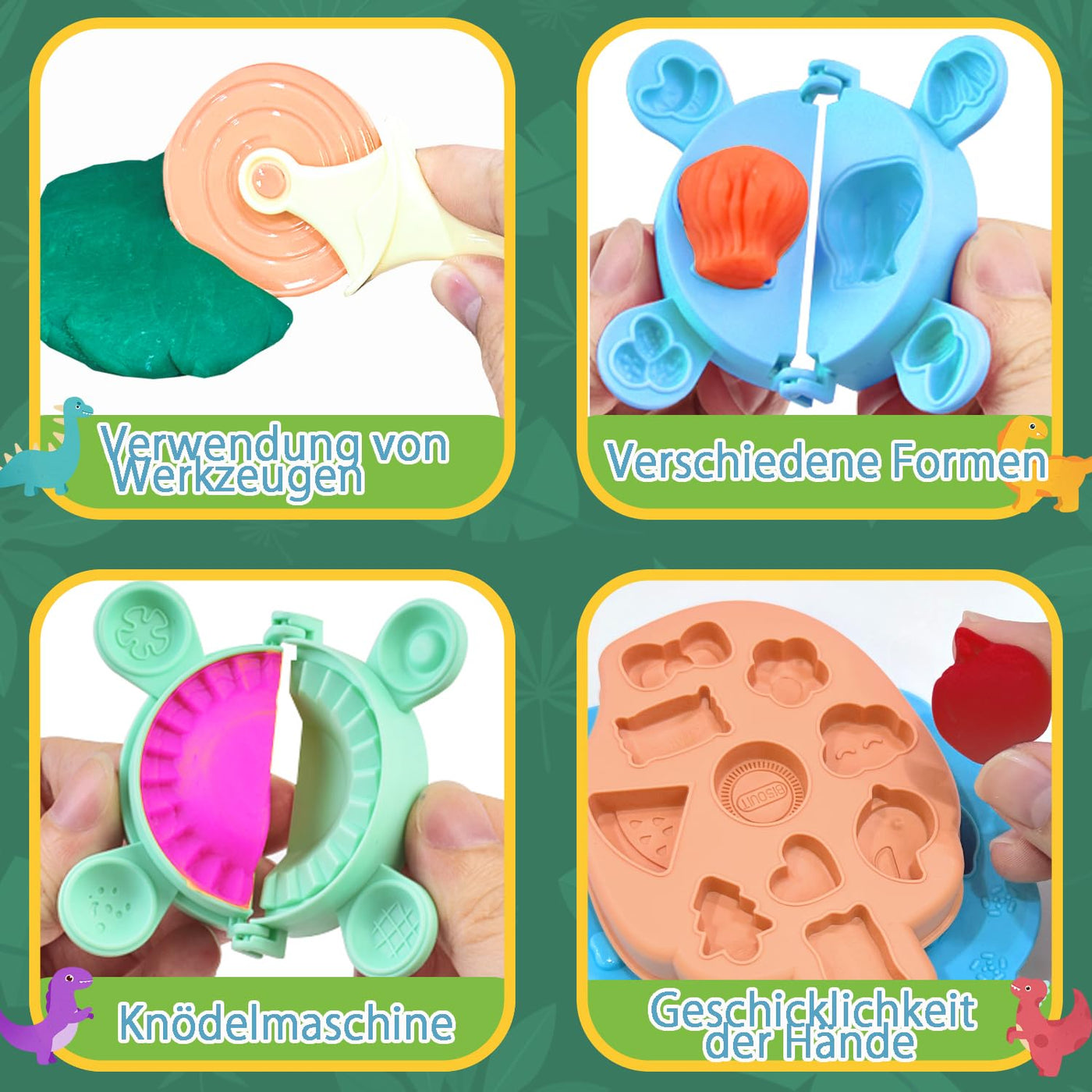 Accessoires de Pâte à Modeler 42 Pièces avec 12 Boîtes de Pâte à Modeler, Machine à Pâtes Dino, Pâte pour enfants, Ensemble d'Argile de Dinosaure, Outil de Pétrissage de Jouets de Dinosaure pour Enfants, Pétrissage à partir de 3 Ans