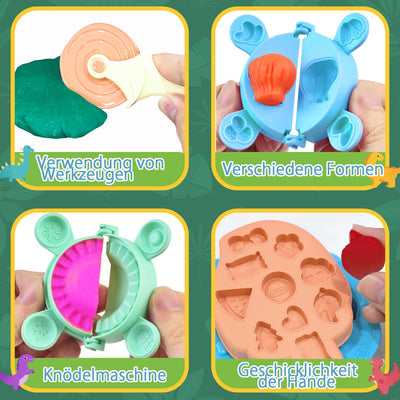 Accessoires de Pâte à Modeler 42 Pièces avec 12 Boîtes de Pâte à Modeler, Machine à Pâtes Dino, Pâte pour enfants, Ensemble d'Argile de Dinosaure, Outil de Pétrissage de Jouets de Dinosaure pour Enfants, Pétrissage à partir de 3 Ans