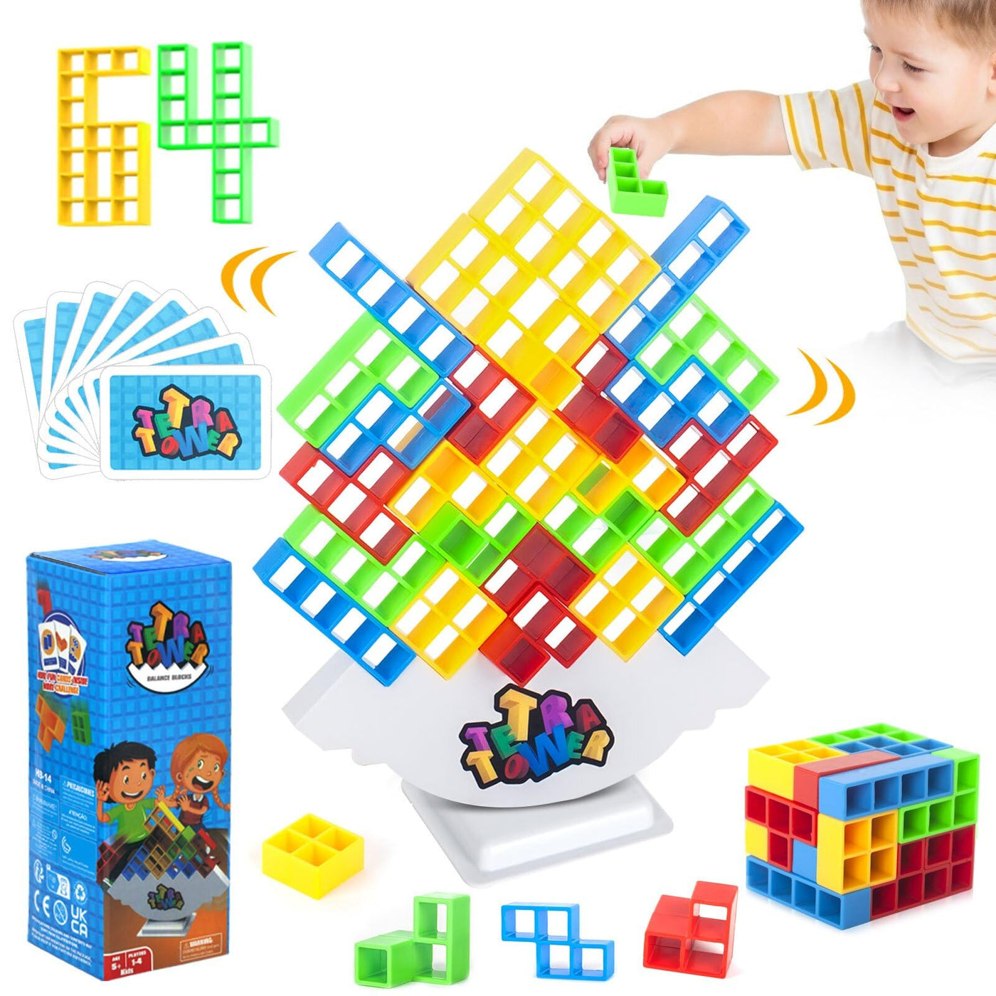 64 pieces Tetra Tower Game, Balance Game Skill Games Stacking Games Creative Stack Attack