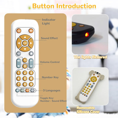 Baby remote control toy, musical toys for babies with English/French/Spanish, educational toy with songs and sounds