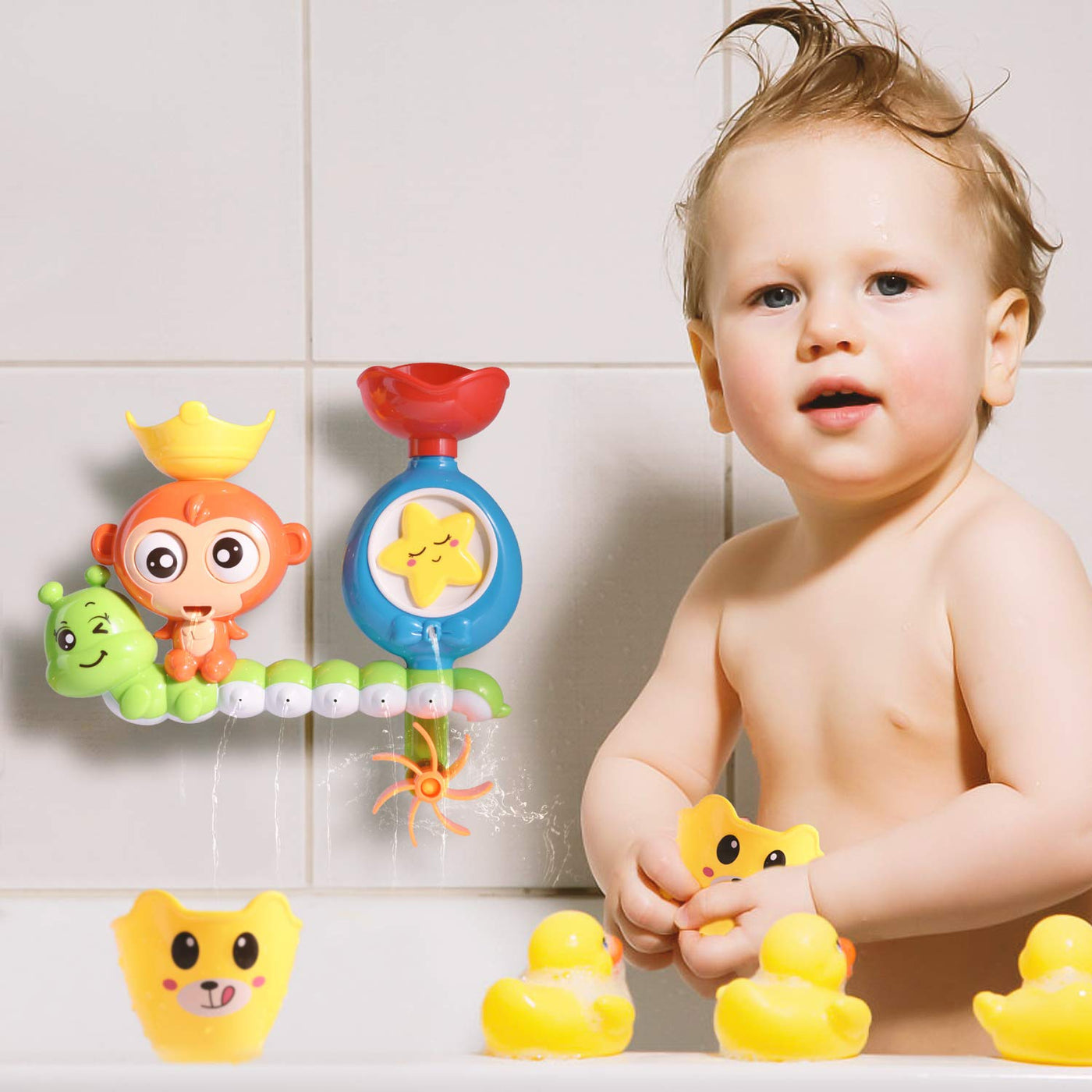 Badewanne Spielzeug Wasserfall Wasserstation mit einem stapelbaren Tasse Brunnen Wasser Dusche Spielzeug für Kinder