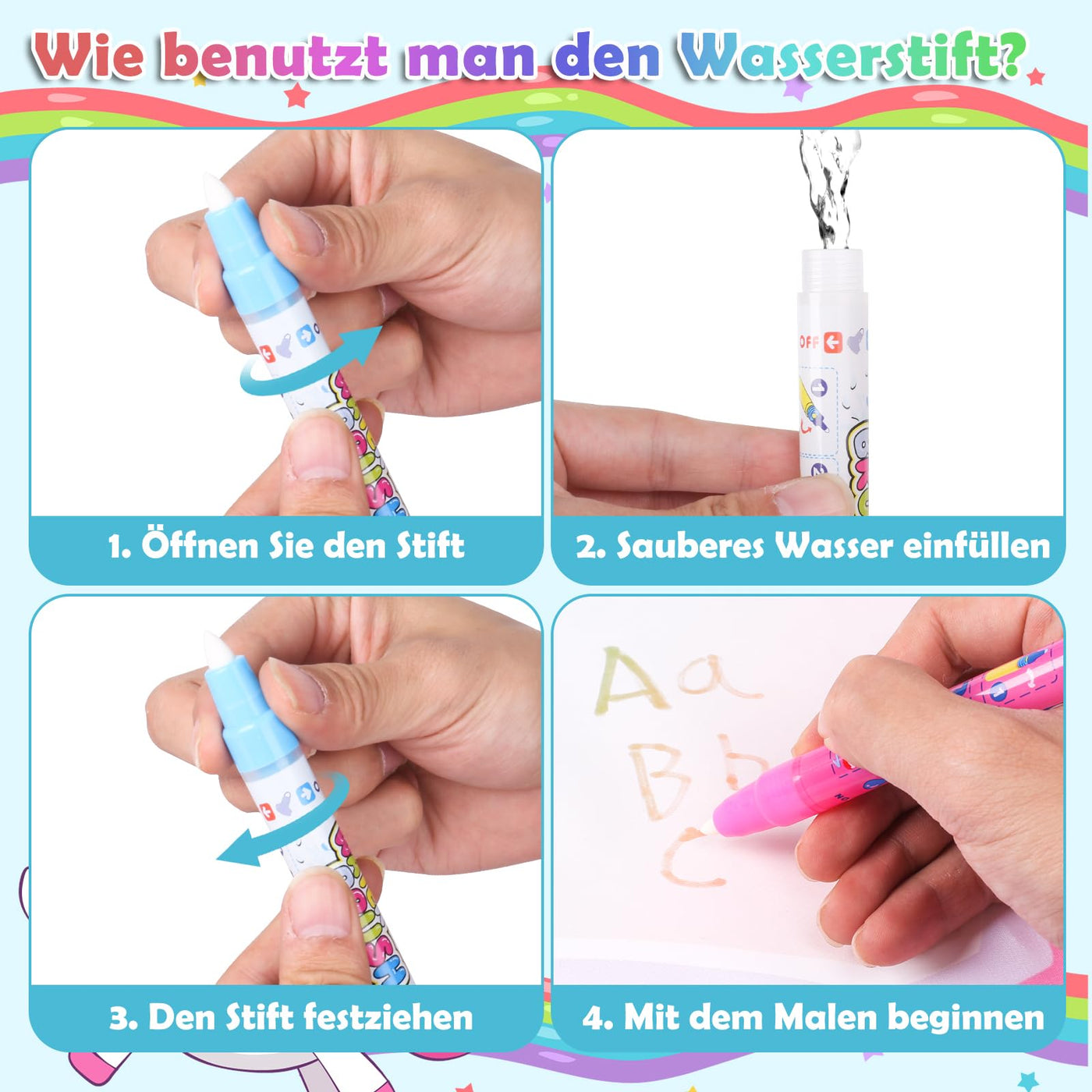 Malmatte mit Wasserstift Wassermatte DoodleWater Malmatte Super Drawing Mat mit 3 Wasserstiften 18 Stempelset Aufbewahrung 