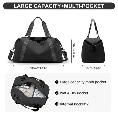 Sports Bag Hand Luggage Bag Weekender Bag With Trolley Sleeve, Waterproof Travel Bag Duffle Bag