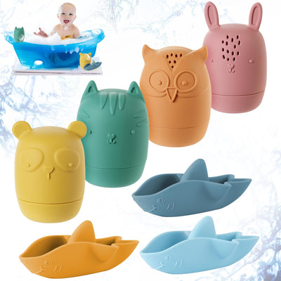 Jouets de bain, jouets de bain en silicone 7 pièces, jouets d'eau pour bébé sans BPA