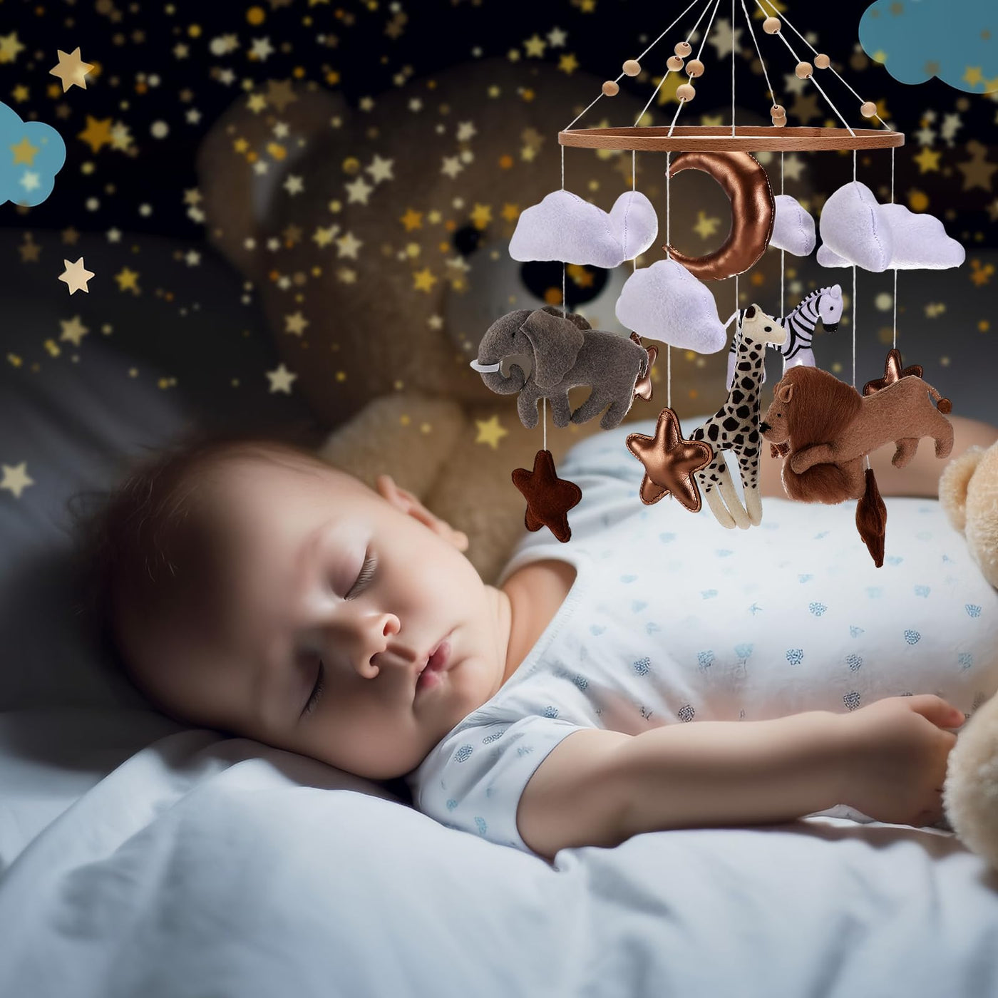 Mobile baby bed mobile baby pendant, wooden mobile baby wind chime