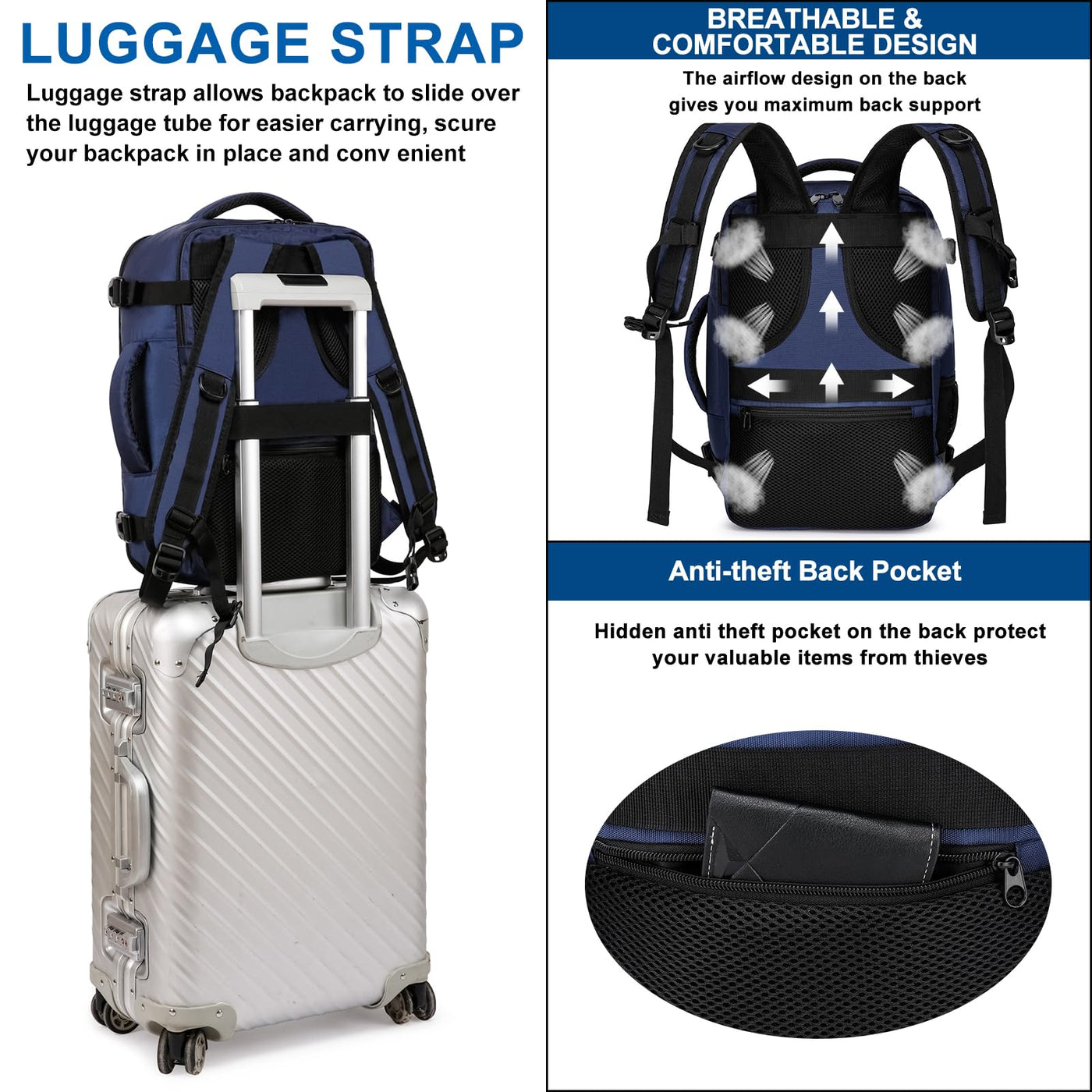 Hand luggage backpack with separate one-inch computer compartment