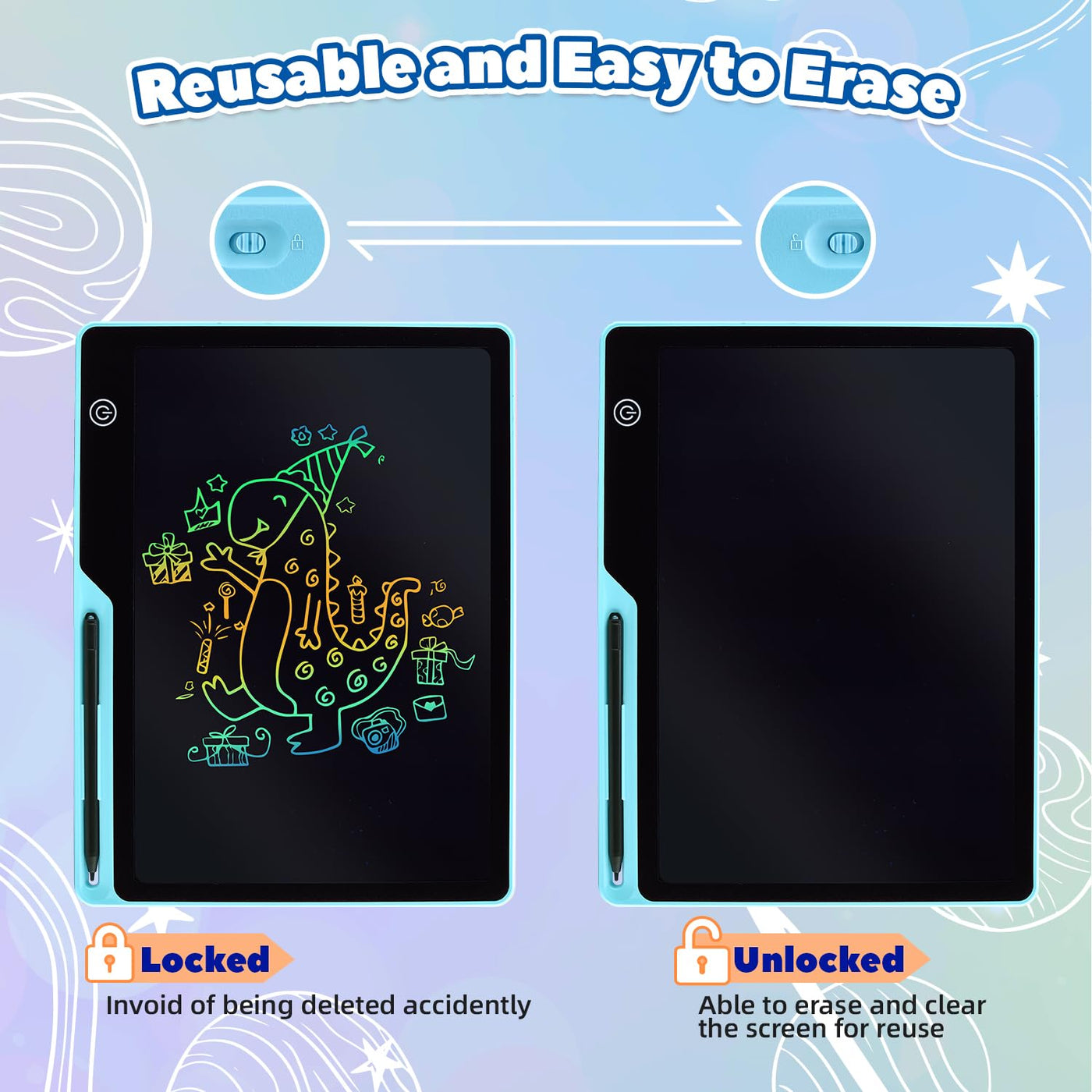 LCD writing tablet for children, rechargeable drawing tablet