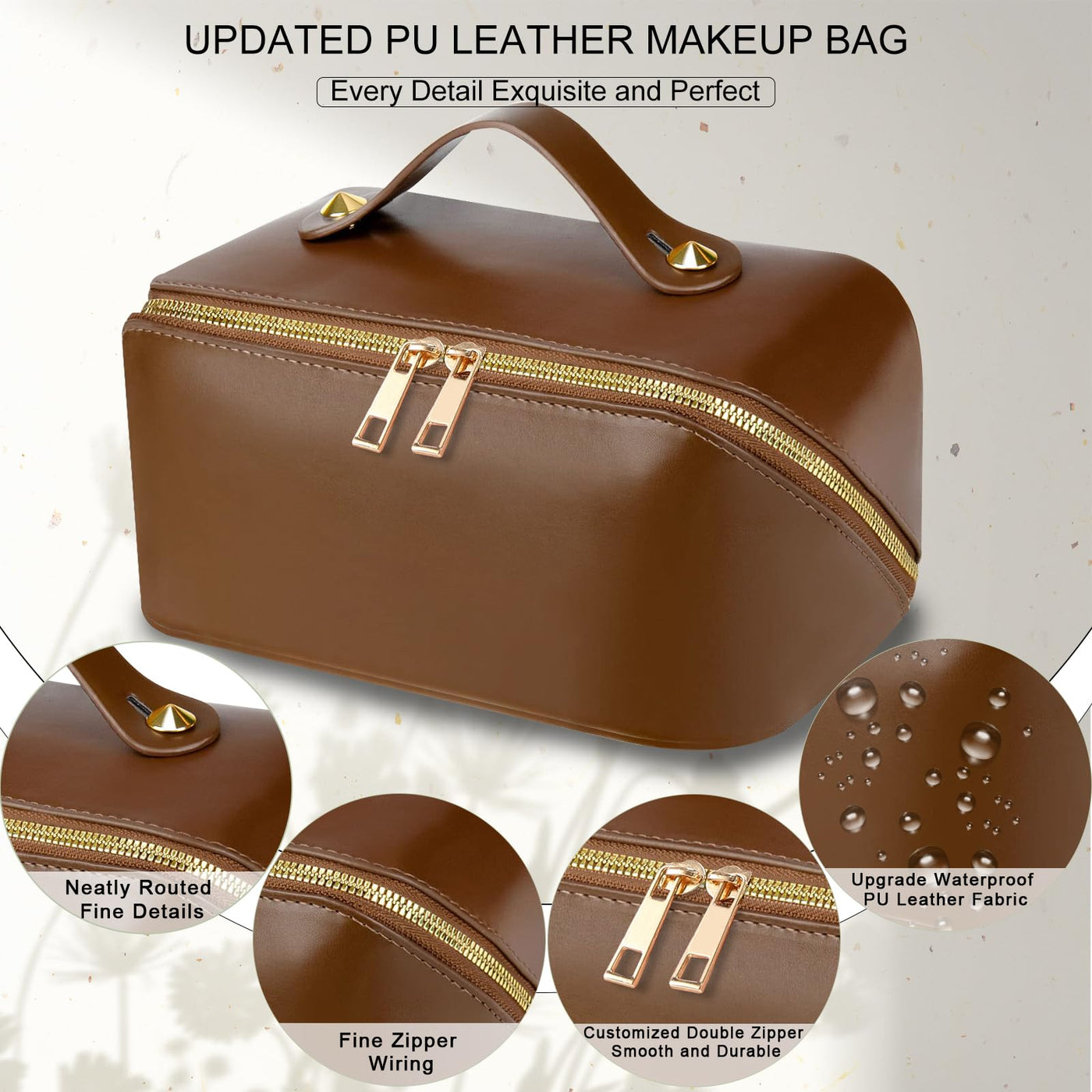 Sac à cosmétiques de voyage, sac de maquillage de grande capacité, sac de maquillage portable en cuir PU, sac de toilette, organisateur