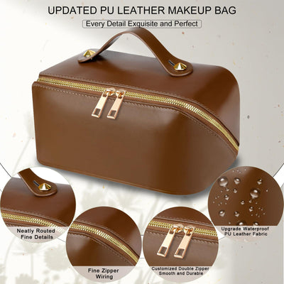 Sac à cosmétiques de voyage, sac de maquillage de grande capacité, sac de maquillage portable en cuir PU, sac de toilette, organisateur