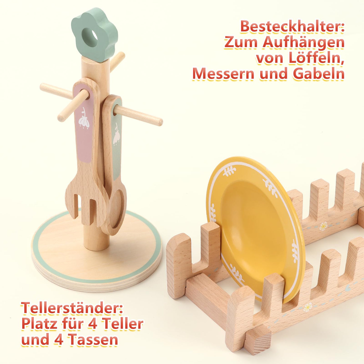 Service à Thé Accessoires De Cuisine Pour Enfants En Bois, 30 Pièces Service à Thé Accessoires de Cuisine pour Enfants en Bois avec Petits Gâteaux et Pâtisseries, Service à Thé