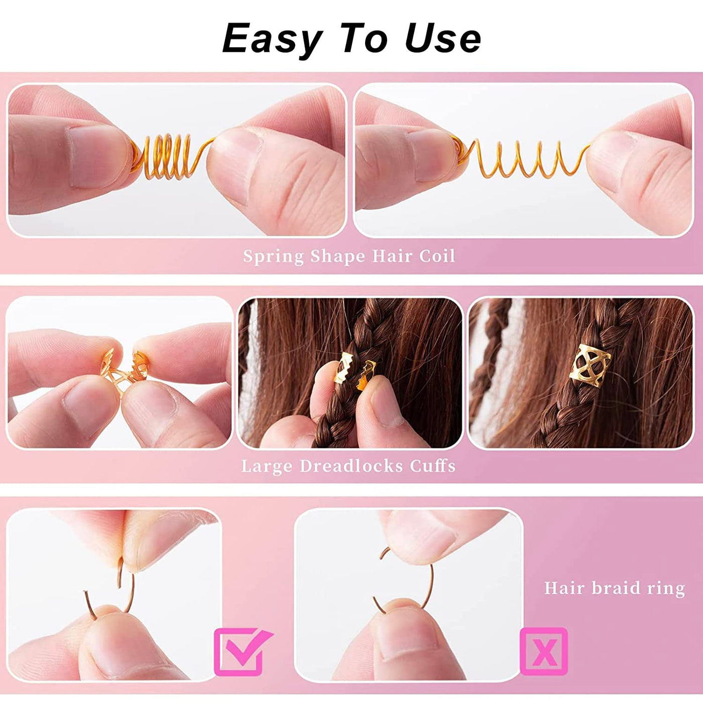 Pack of 180 Dreadlocks Jewellery, Dreadlocks Decoration Loc Hair Accessories for Women Braids Hair Accessories Imitation Wooden Beads Gold Metal Hair Rings Hair Cuffs Hair Bools Pendant for Braids