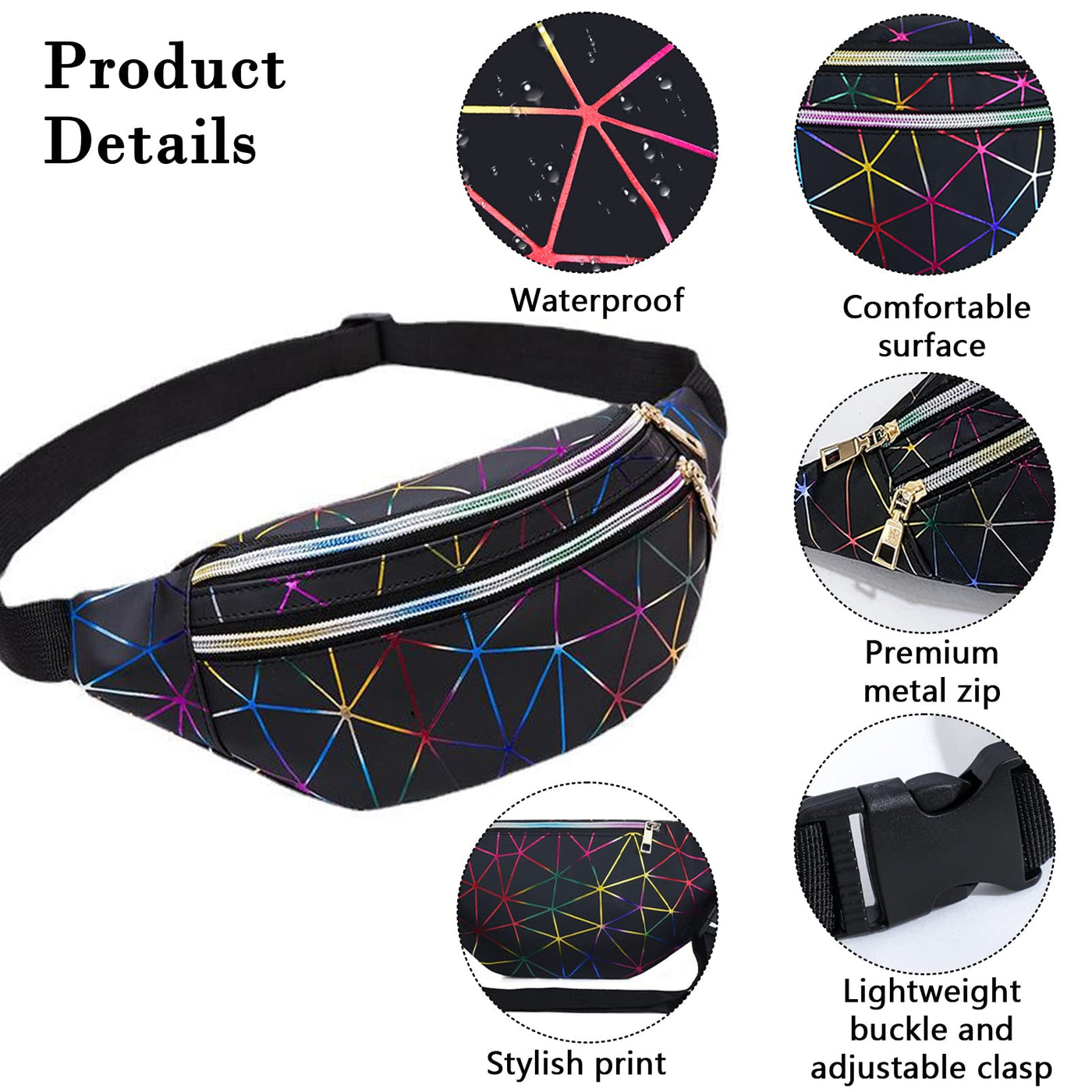 2 Fanny pack Stylish belt bag Waist bag Waterproof PU leather with 3 zipper cell phone pocket Adjustable strap Shoulder bag