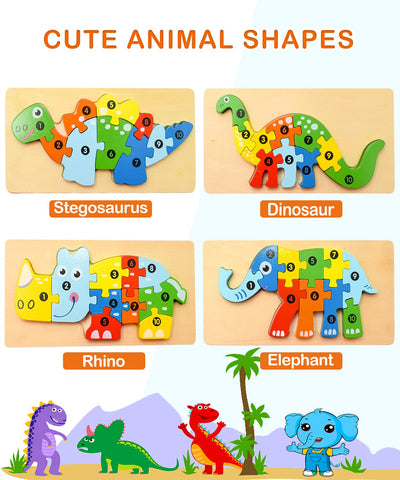 Wooden puzzle for toddlers with 4 animal patterns, learning educational toy