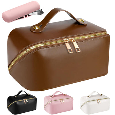 Sac à cosmétiques de voyage, sac de maquillage de grande capacité, sac de maquillage portable en cuir PU, sac de toilette, organisateur