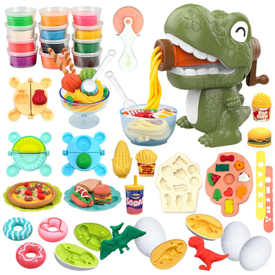 Accessoires de Pâte à Modeler 42 Pièces avec 12 Boîtes de Pâte à Modeler, Machine à Pâtes Dino, Pâte pour enfants, Ensemble d'Argile de Dinosaure, Outil de Pétrissage de Jouets de Dinosaure pour Enfants, Pétrissage à partir de 3 Ans