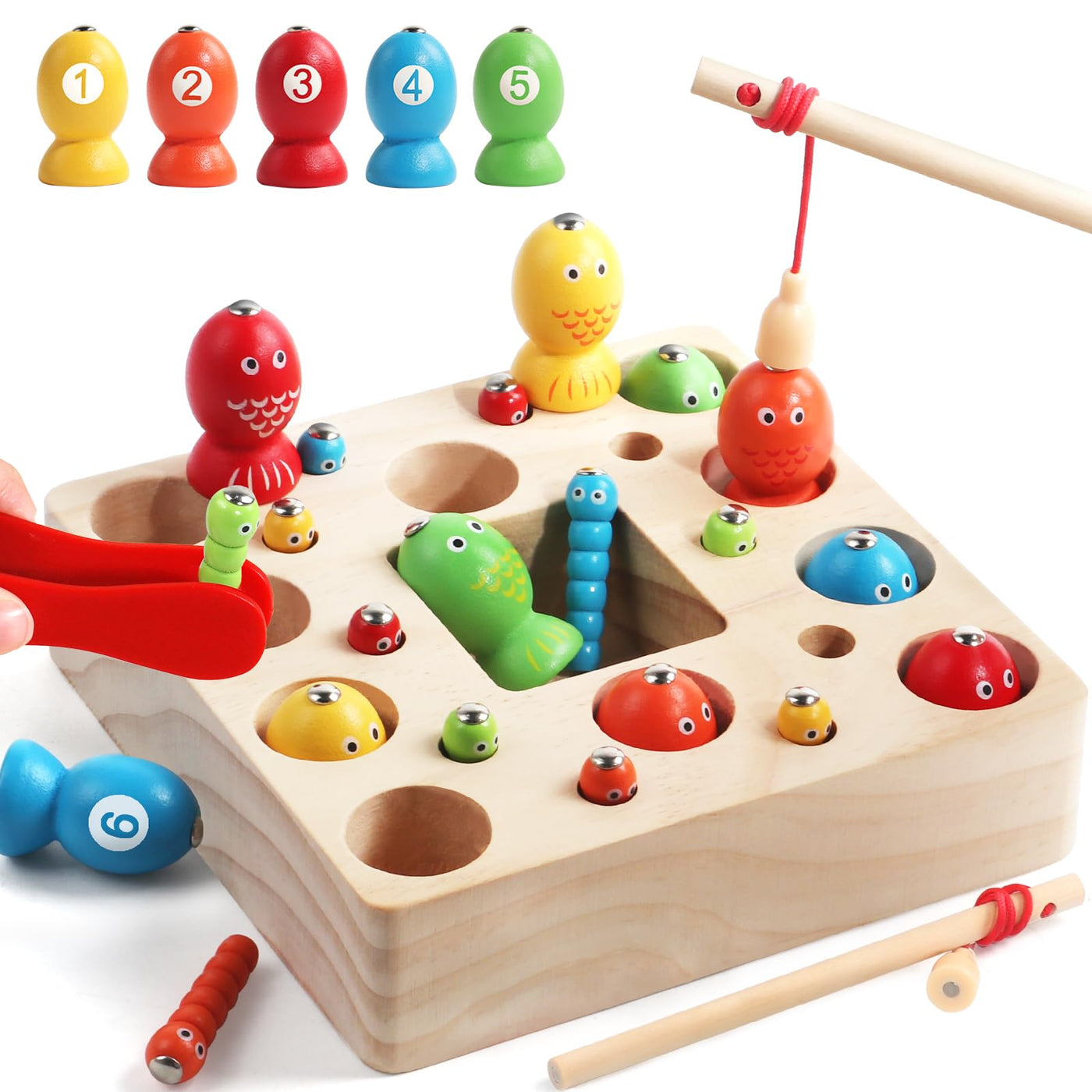 Jeu magnétique Jeu de pêche Jouet 2 en 1 Jeux de motricité Jouet en bois