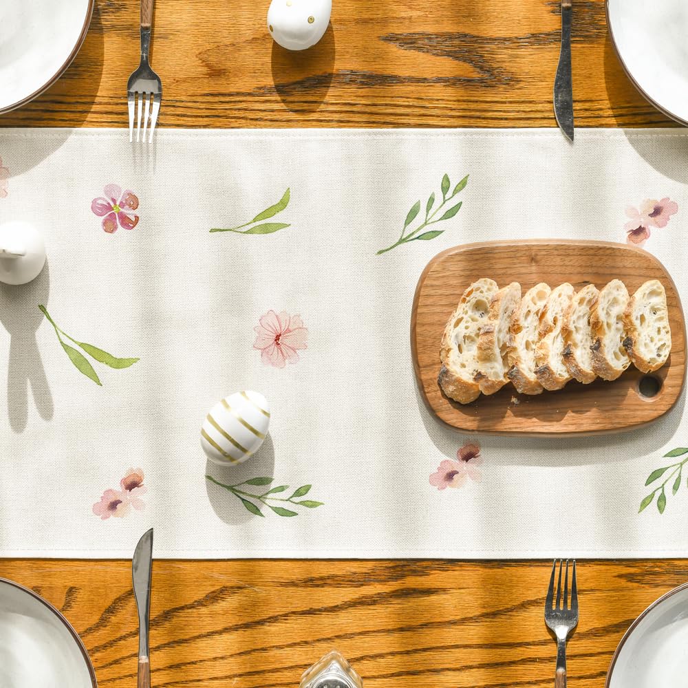 Easter table runner, washable modern spring kitchen dining table decoration for indoors
