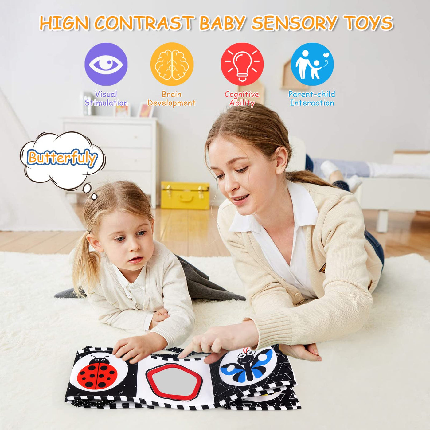 Book baby toys, Contrast cards baby book baby cloth book, Feel book baby, Double-sided soft cloth book with mirror