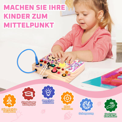 Busy Board Activity Board wooden toy With 10 switches and 23 LED lights Sensory toy Motor activity toy for babies