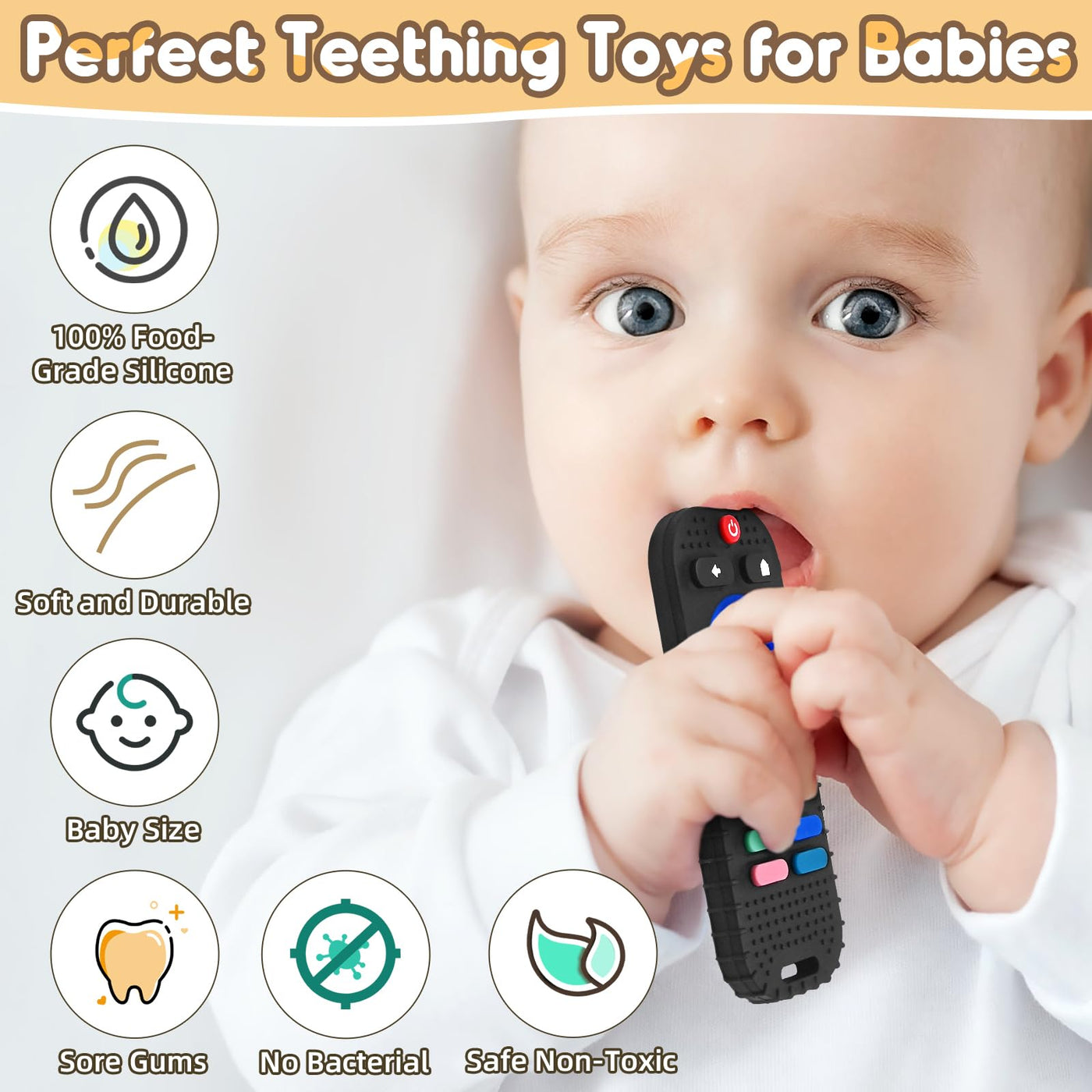 Jouet de dentition pour bébé Cadeau personnalisé, télécommande en silicone, aide à la dentition pour bébé