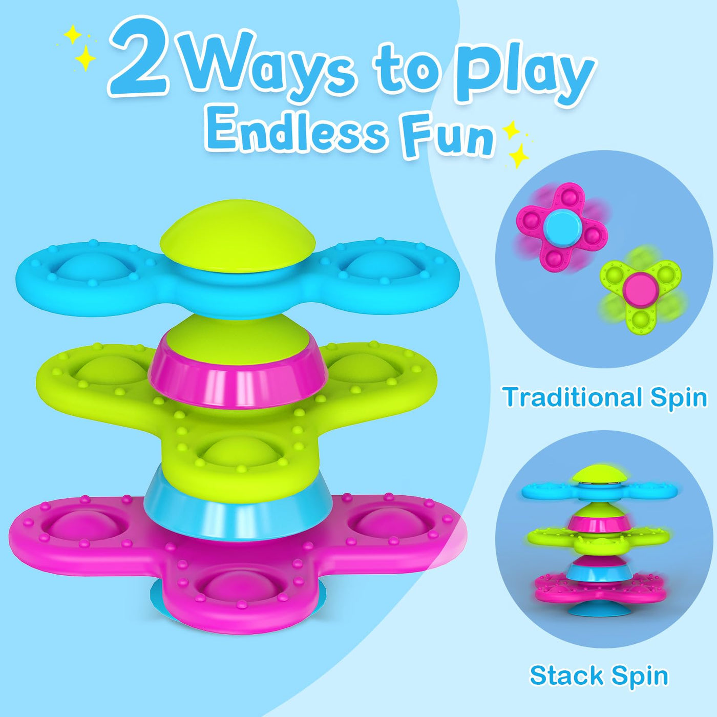 Jouet ventouse enfant, 3 pièces jouet bébé fidget spinner bébé silicone