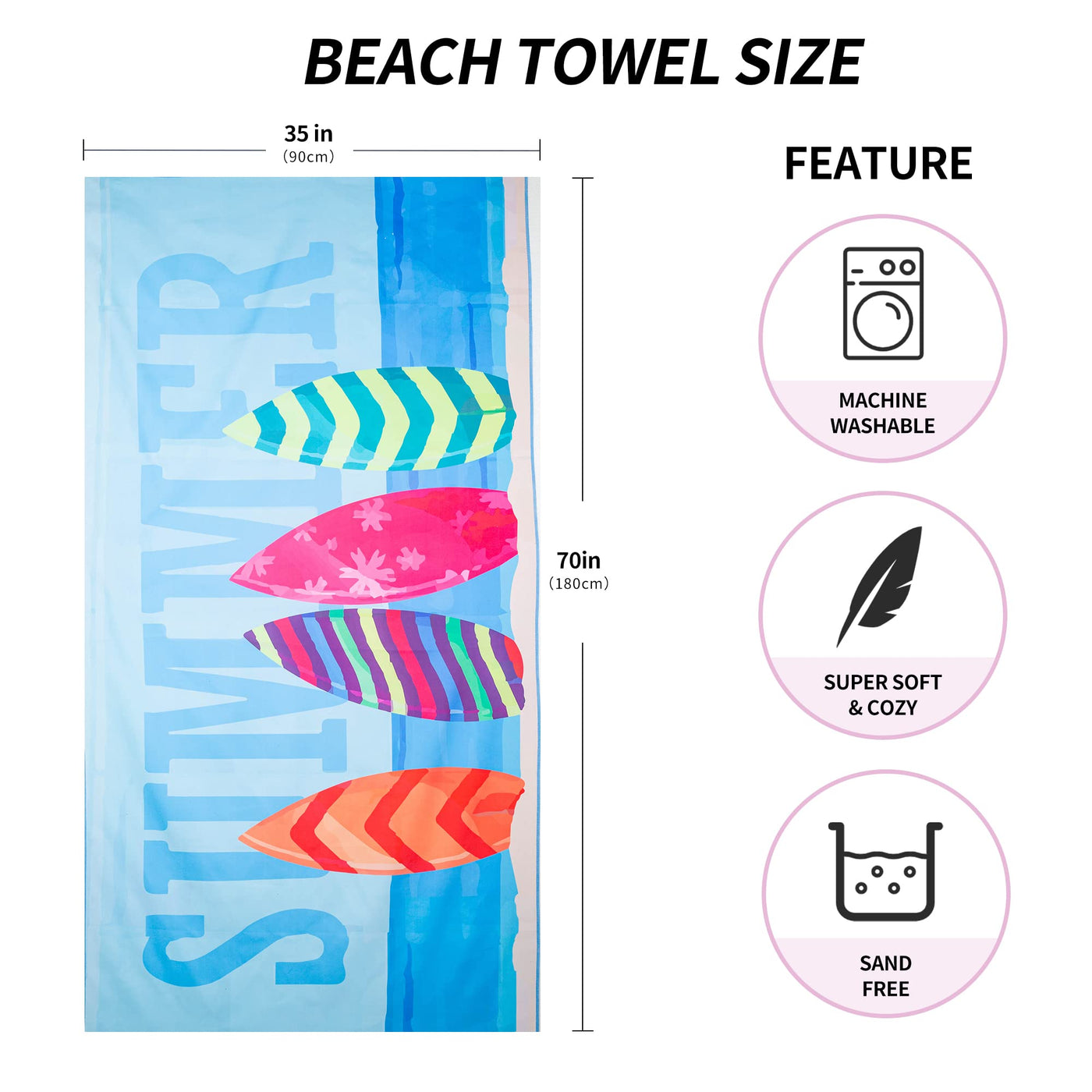 Serviette de plage Large, serviette en microfibre