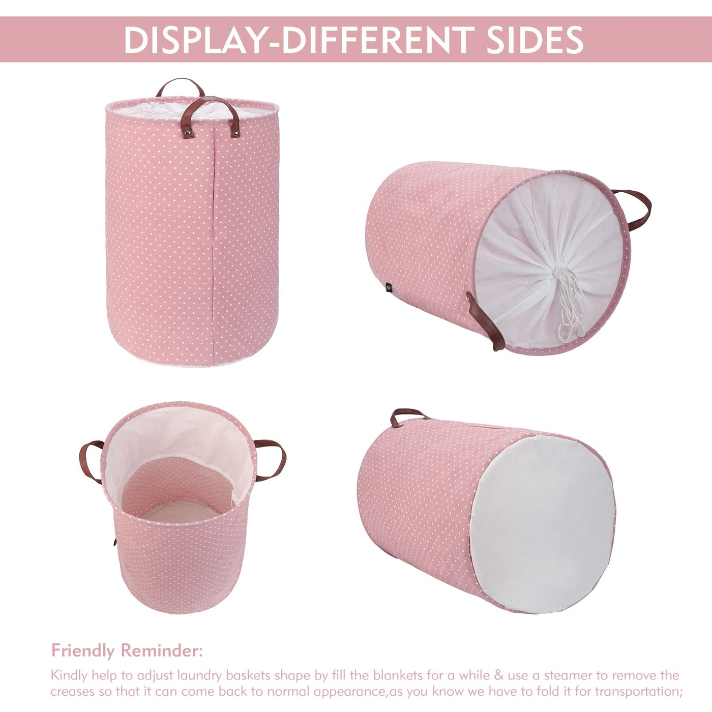 Paniers à Linge de Rangement Ronds Pliables, Coton