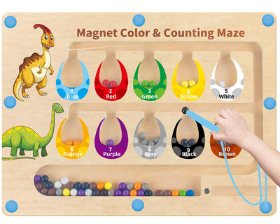 Jouet en bois labyrinthe magnétique - dinosaure, jouet de motricité avec les chiffres et les couleurs