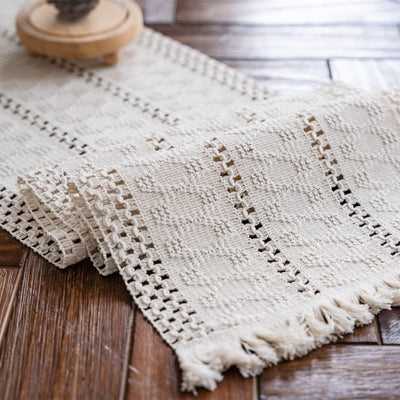Macrame Table Runner Boho Cotton Flax Table Runner with Tassels