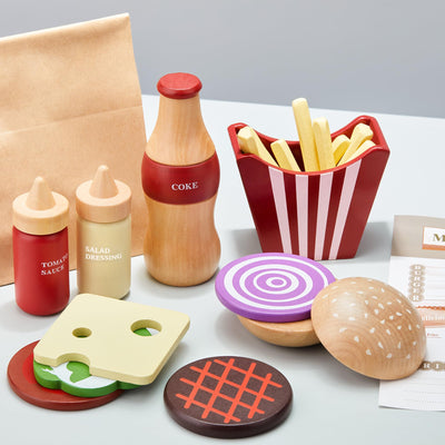 Jeu de nourriture en bois pour enfants Set de hamburger Fast Food Toy Play Kitchen Accessories