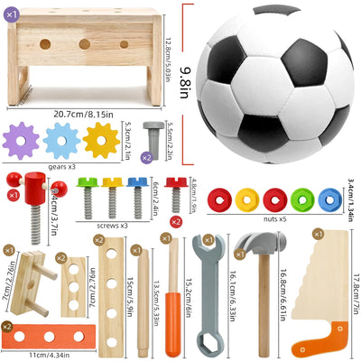 Wooden toy toolbox, 29 piece tool toy games toddler toolbox, educational role play learning resources construction handle