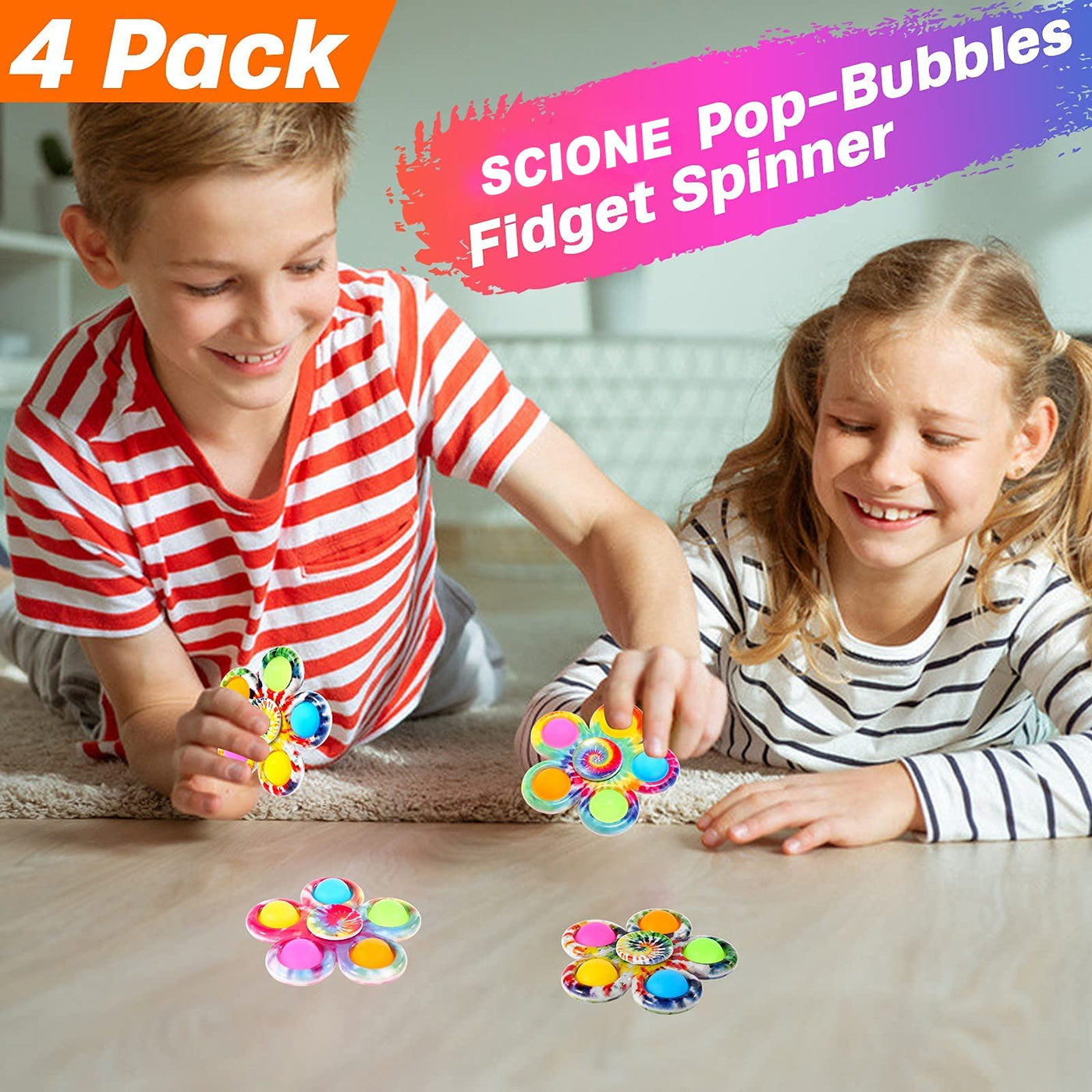 Set of 4 Pop Fidget Spinner Push Fidget Pop Simple Easter Fidget Toy for Kids Adults, Pop Party Gifts Gift Bag Filler Sensory Fidget Set Toy