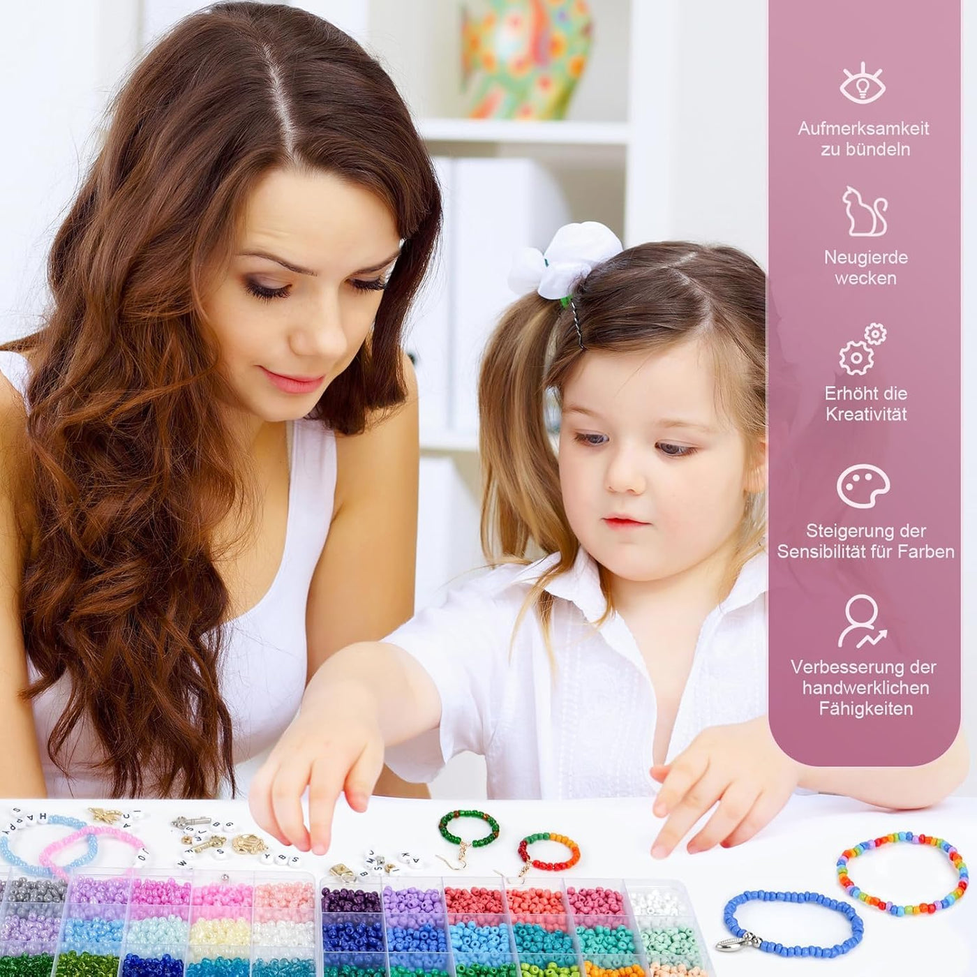Perles pour Bracelets, 48 Couleurs de Perles pour Enfiler des Perles