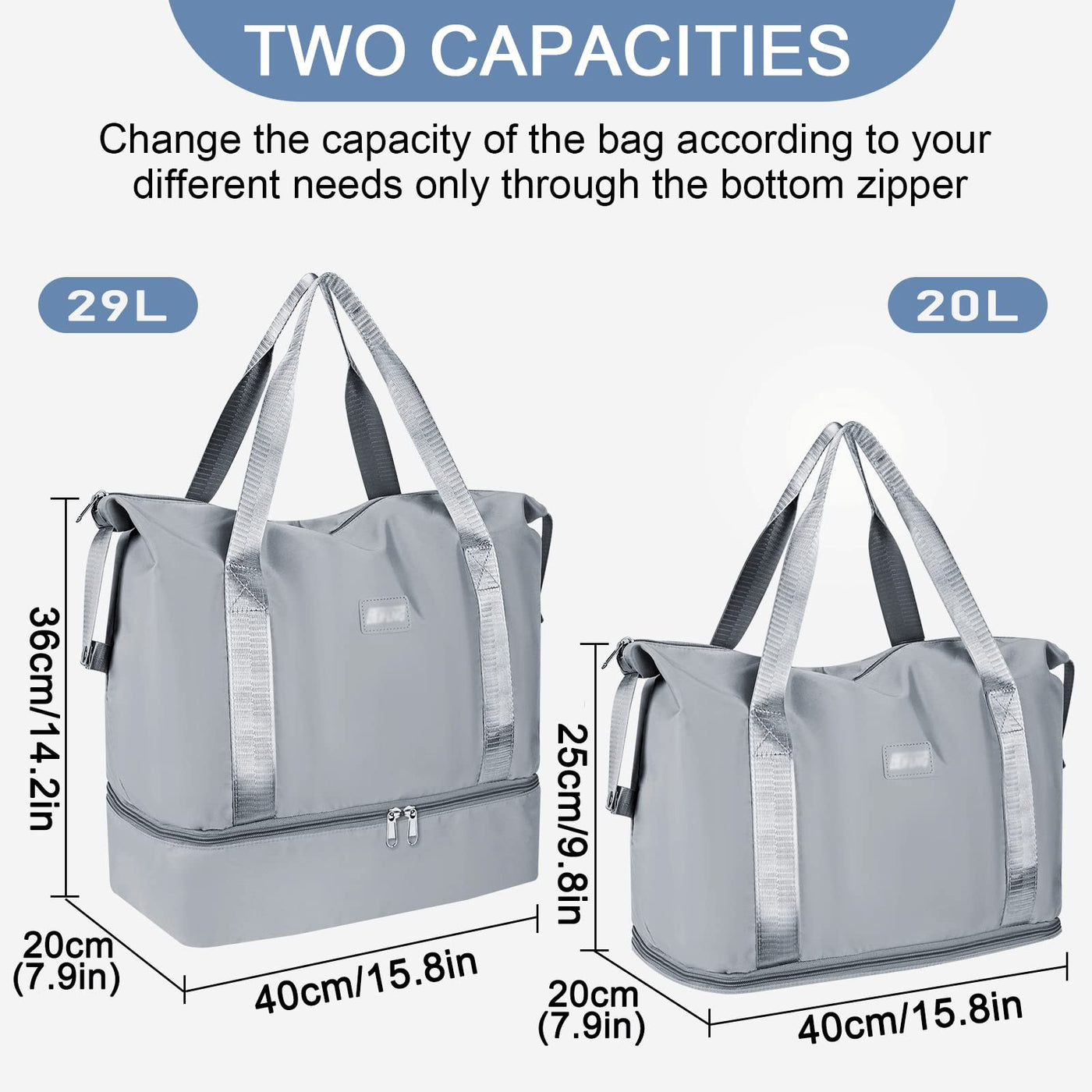 Sports bag Foldable travel bag with shoe compartment and wet compartment, water-repellent