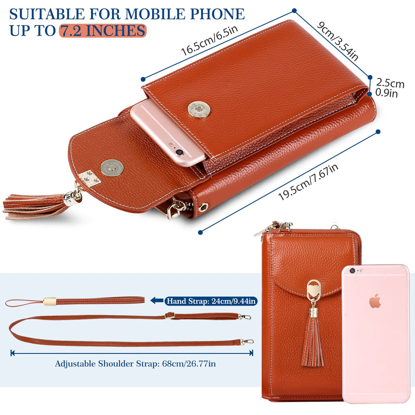 Handy Umhängetasche Leder Handy Umhängetasche RFID Schutz klein Crossbody