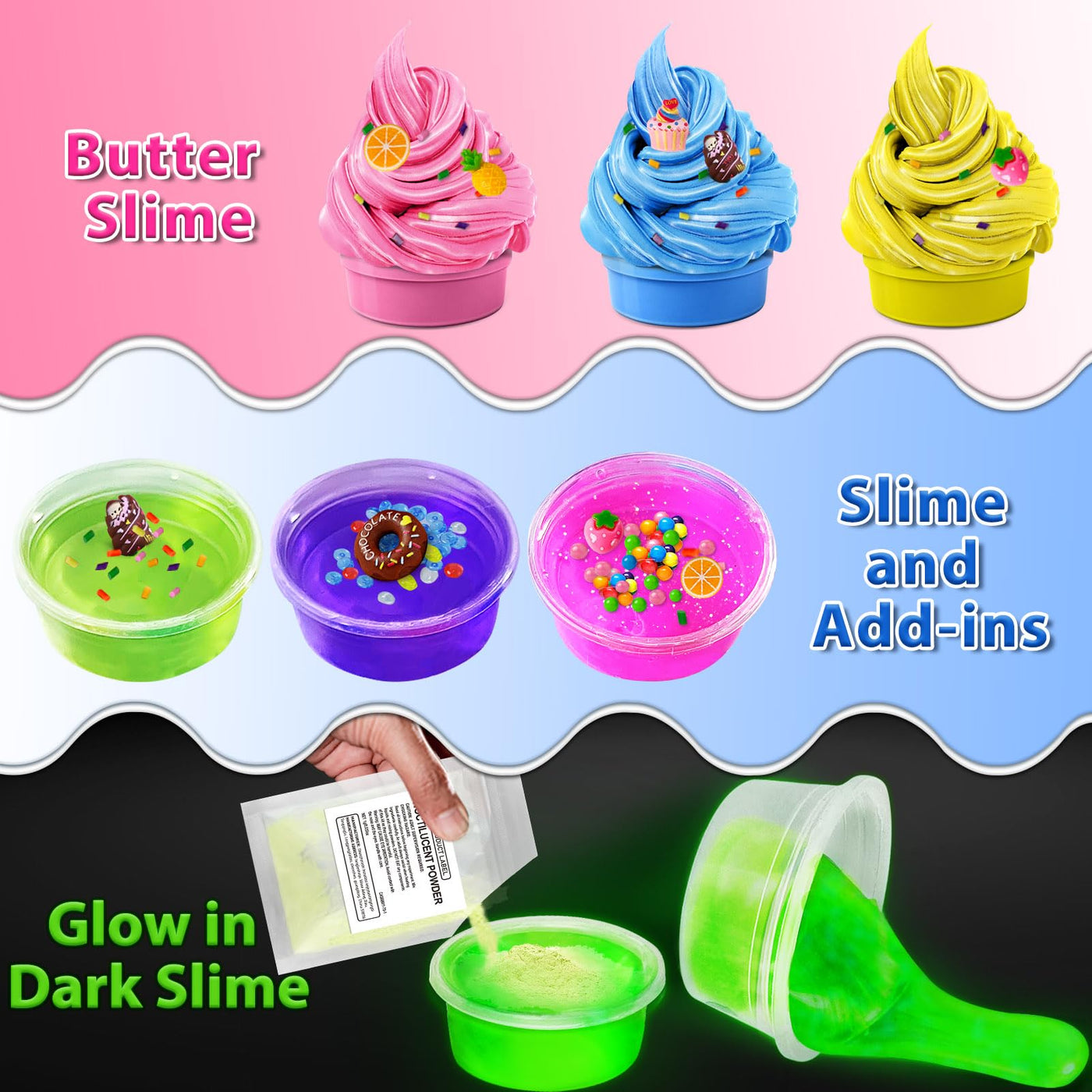 12 Cups DIY Slime Kit Slime Making Kit Crystal Clear Slime Glow with Add-Ins Foam Balls Charms Slime Party Favors Gift Toys for Kids