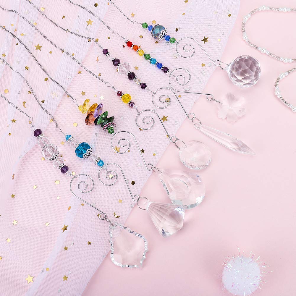 7 pieces crystal rainbow suncatcher glass beads chain hanging Fengshui pendant for window, gardenус