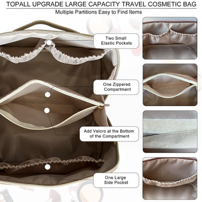 Sac cosmétique de voyage, trousse de beauté en cuir PU, grande trousse de maquillage