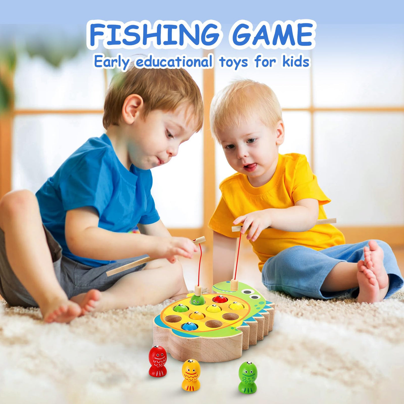 Magnetic fishing game, wooden toy, children's toy, fishing game, motor skills toy, educational toy